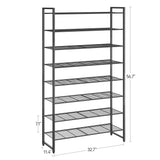 Nunsino Shoe Rack, Metal Shoe Organizer, 8 Tier Garage Shoe Rack Max Holds 40 Pairs,Shoe Storage Shelf for Closet,Entryway, Black Nunsino