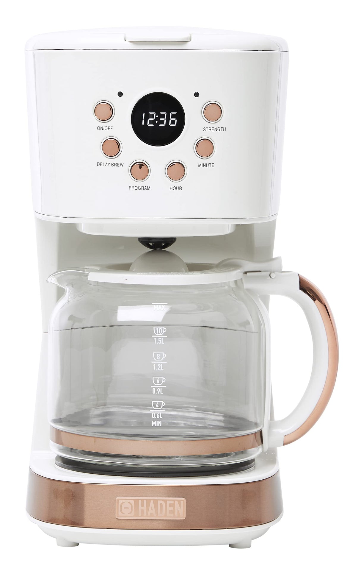 Haden Coffee Machine, 12 Cup Programmable Drip Coffee Maker with Auto Shut-Off Function and Reusable Washable Water Filter, Ivory & Copper HADEN
