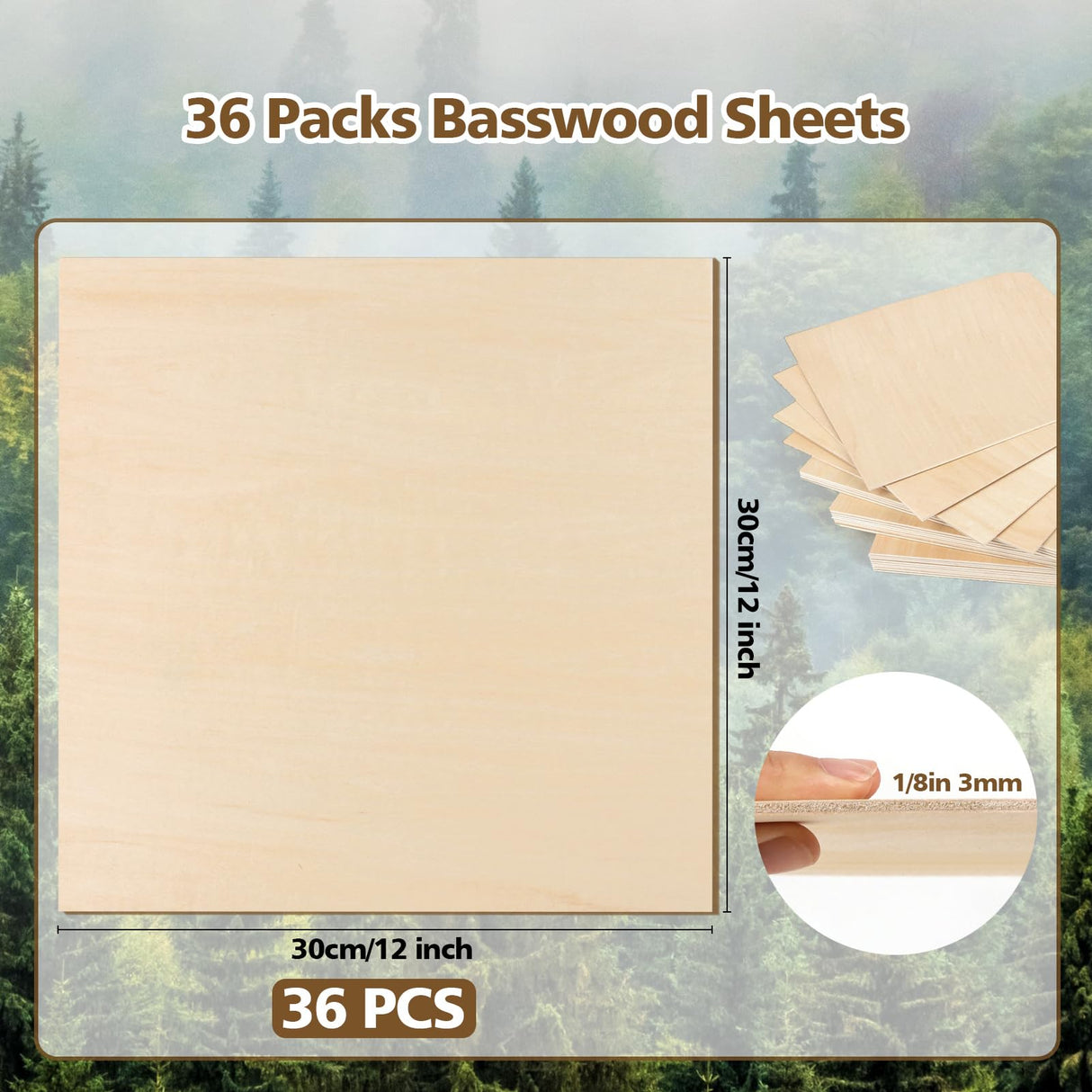 Adrattnay Basswood Sheets 1/8 x 12 x 12 inch - 3mm Basswood Sheets Plywood Sheets, 36Pcs Square Unfinished Wood Board for DIY Crafts, Laser Cutting, Wood Burning, Painting, Model Carving Adrattnay