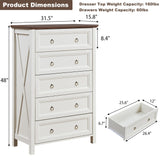 OKYCI Farmhouse Dresser Set for Bedroom,Includes Tall 5 Drawer Dressers & Double 6 Drawer Dresser, Antique White OKYCI