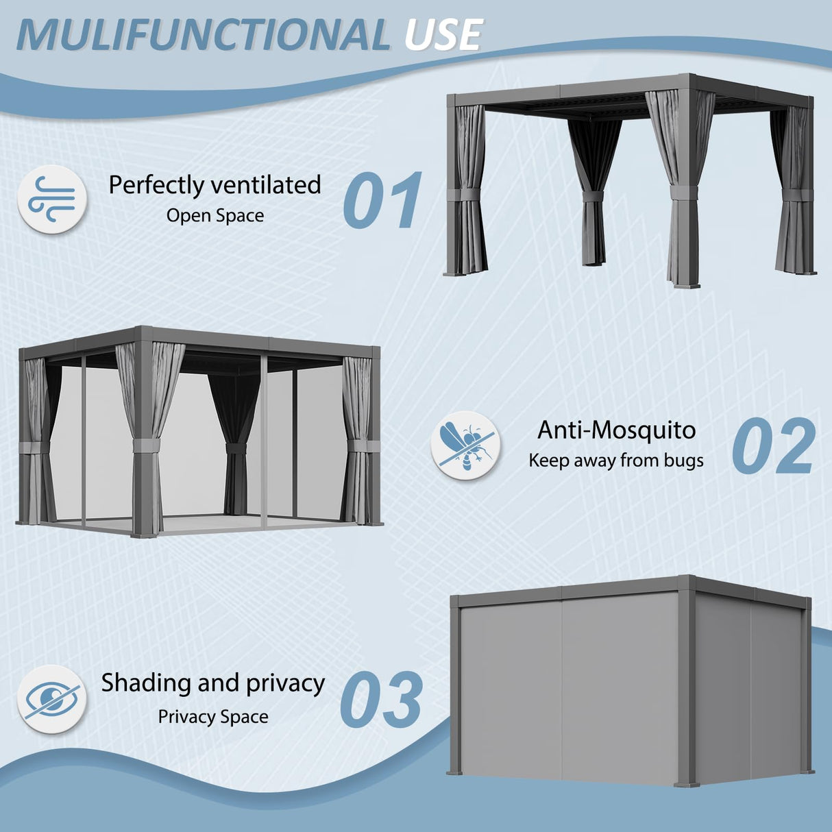 Aoxun Louvered Pergola 10 x 12ft Outdoor Aluminum Pergola with Adjustable Roof for Gardens, Decks and Backyards, Gray Aoxun