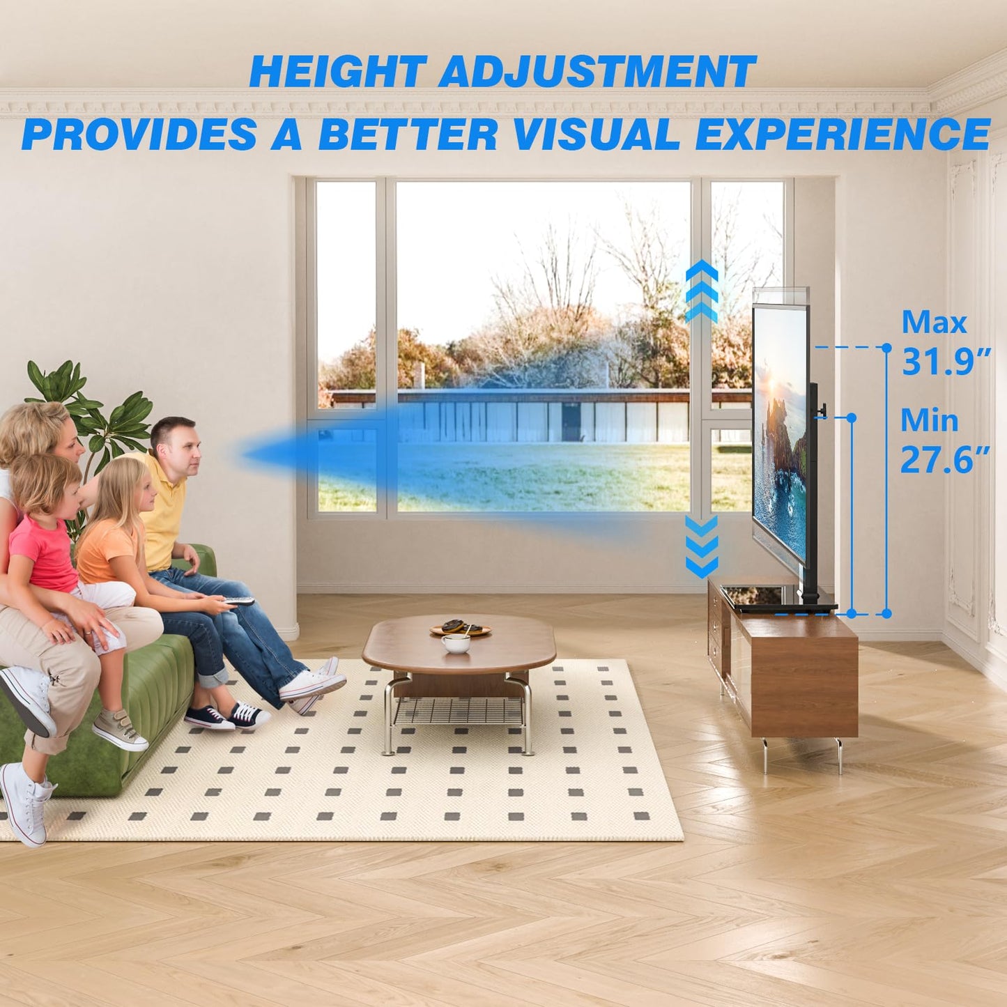 Rfiver Universal Swivel TV Stand Table Top TV Stand for 32-65,70,75 Inch LCD LED TV up to 110 lbs -Height Adjustable Center Pedestal Stand Replacement with Heavy Duty Tempered Glass Base