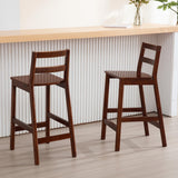 Janoray Counter Height Bar Stools Set of 2 Farmhouse Counter Stools with Ladder Back 26-Inch Solid Wood Barstools for Kitchen Island/Pub/Cafe, Brown Janoray
