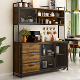 ECACAD Industrial-Style Brown Wood Sideboard Buffet with Hutch, Metal Mesh Doors, and Versatile Storage Solutions ECACAD