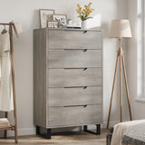 GarveeHome 5 Dresser for Bedroom, 51" Tall Dresser, Freestanding Vertical Drawer Dresser with Storage, Wooden Closet Dresser Storage Dresser Chest for Living Room, Hallway, Entryway, Ash Grey GarveeHome