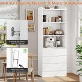 DICTAC 73.23'' Tall Storage Cabinet Bookcase with 3 Drawers and 3-Tier Open Shelves Wooden Bookshelf Kitchen Pantry Storage Organizer Cabinets for Living Room, Study, Kitchen,Bathroom,White DICTAC