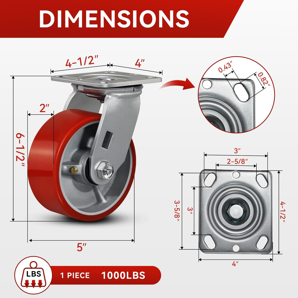 FOVERSWIVE 5"x2" Industrial Casters- Heavy Duty casters,Polyurethane Casters Wheel,Capacity up to 4000 Lb. Use for Platform Truck, U-Boat Cart,Workbenches(4 Swivel) FOVERSWIVE
