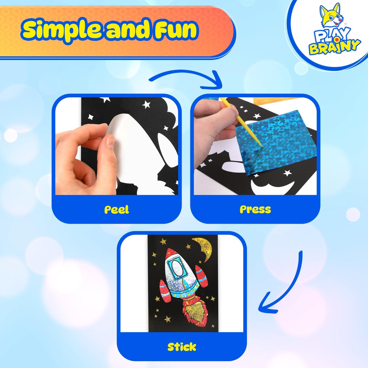 Play Brainy 10-in-1 Foil Art Kit - Kids Arts and Crafts Kit for Ages 5+, Mess-Free Kids Craft Set with 10 Printed Cardboard Sheets, 38 Foil Papers & Scratch Pen, DIY Activity & Birthday Christmas Gift Play Brainy