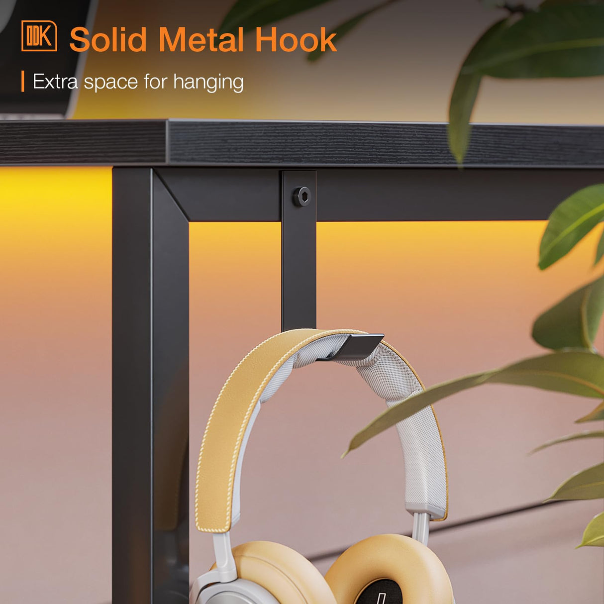 ODK Computer Desk Large Office Desk, 48 Inch Writing Desk with Storage, Modern PC Desk Work Table with Headphone Hook for Home Office, Black ODK