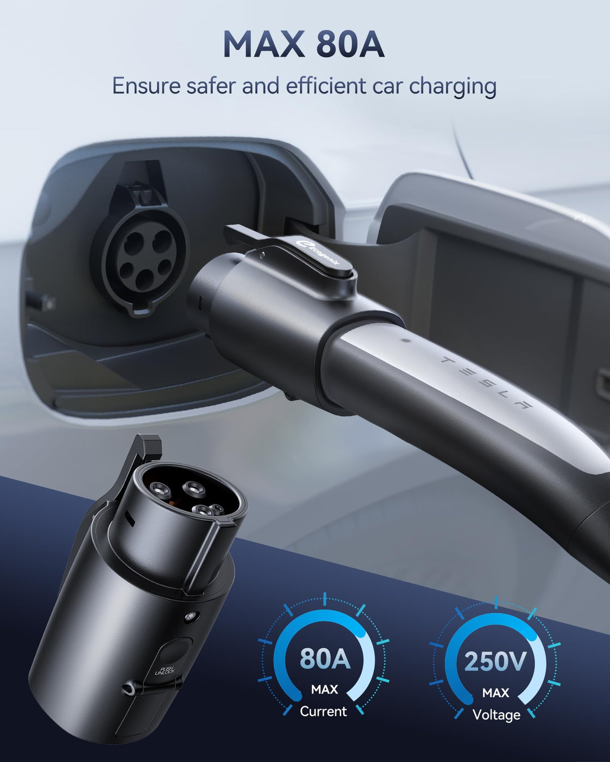 2025 Ecogenix Tesla to J1772 Charging Adapter (Max 80A, 240V) J1772 EVs Adapter to Tesla Charger, Adapter Compatible with Tesla High Powered Connectors, Destination Chargers, Mobile Connectors (Black) Ecogenix