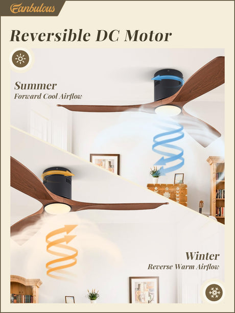 Fanbulous 52" Ceiling Fans with Lights and Remote Control,Modern Flush Mount Ceiling Fan with 3 LED Colors,Low Profile Ceiling Fans with 6-Speeds Reversible DC Motor for Bedroom Living Room Patio Fanbulous