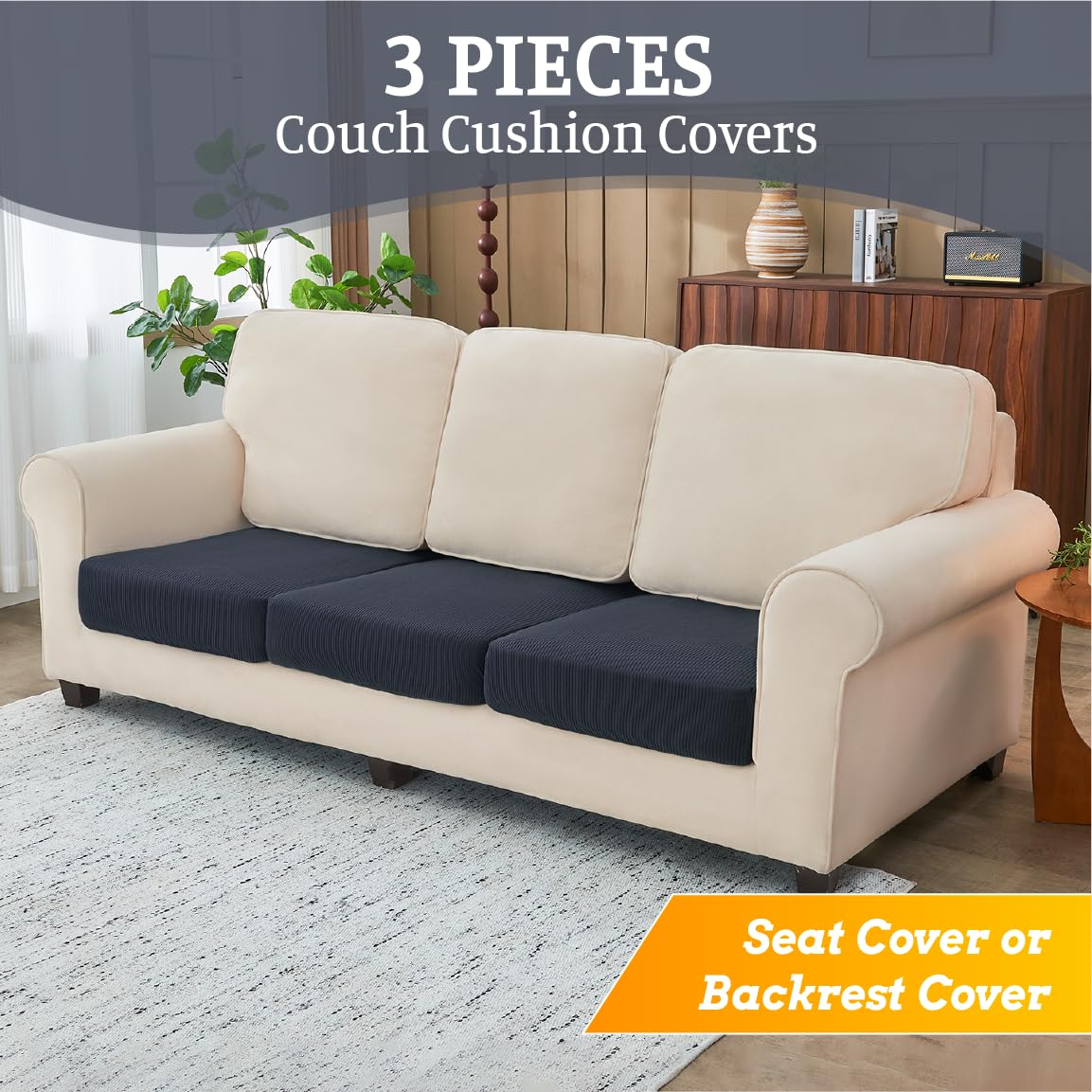 BT.WA Sectional Couch Covers for Sofa Cushion L Shaped Couch Cover Washable Soft Couch Cushion Covers Stretch Sofa Slipcovers(3-Piece for Sofa Seat or Backrest, Dark Grey) BT.WA