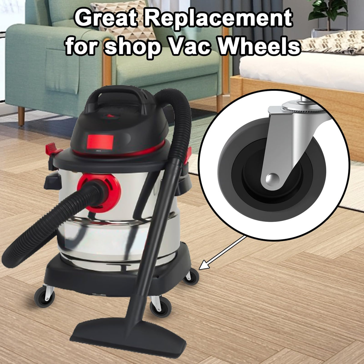 4 Inches Stem Caster Wheels,7/16-Inch Stem Diameter Swivel Rubber Casters,Heavy Duty TPR Replacement Wheels for Rubbermaid Mop Bucket Utility Cart Shop Vac Weber Grills - 4 Pack AAGUT