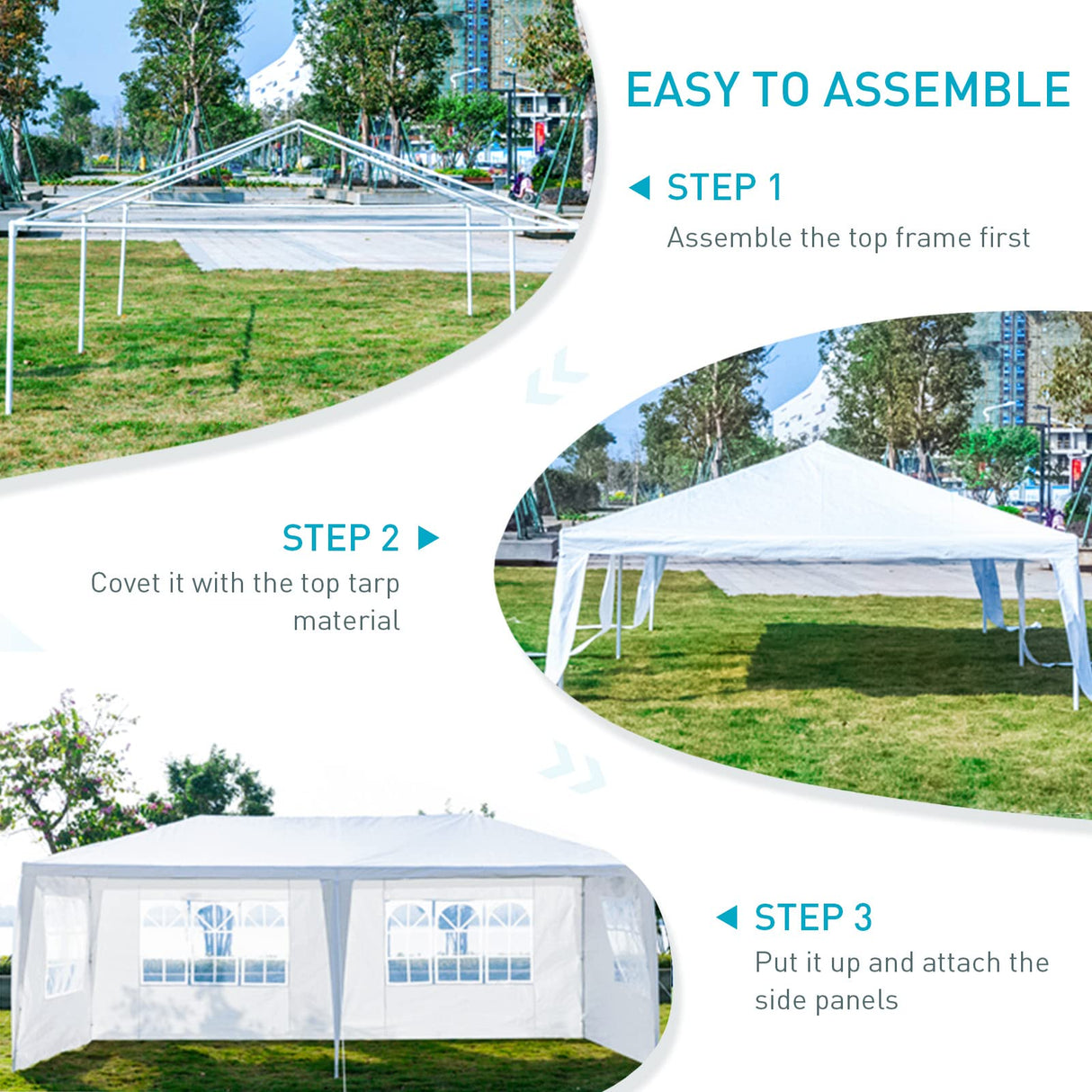 10'x20' Outdoor Party Tent, Large Tents for Parties, Wedding, Birthday, White Canopy Tent with 4 Removable Sidewalls & Transparent Windows, Outside Gazebo Event Tent for Backyard, Patio and Garden BNSPLY