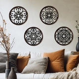 Zzbakress 4 Pcs Wooden Grainy Rustic Wall Art Farmhouse Wall Decor Wooden Exquisite Hollow Pattern Wall Decor Elegant Round Wall Art for Living Room Dinner Room Kitchen Bedroom Hallway (Black, Rustic) Zzbakress