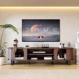 basenji Fluted TV Stand for 75" TV, Mid Century Modern TV Console with Sliding Door & Curved Round Edge, Farmhouse Wooden Entertainment Center TV Media Console Table for Living Room, Bedroom basenji