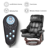 MCombo Manual Swivel Recliner with Ottoman, Reclining Chair with Vibration Massage for Small Spaces, Living Room, Office, Faux Leather 9068 (Black) MCombo
