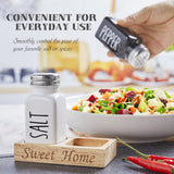 Salt and Pepper Shakers Set with Holder - Dopeca Glass Salt Shaker with Wood Caddy for Kitchen Counter or Table - Black and White Kitchen Decor and Wedding Gifts -2.7 oz dopeca