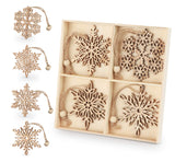 ilauke 12pcs Wooden Snowflakes Decorations 3 inch Christmas Ornaments Wood Hanging Ornament Rustic Farmhouse Christmas Craft Supplies ilauke