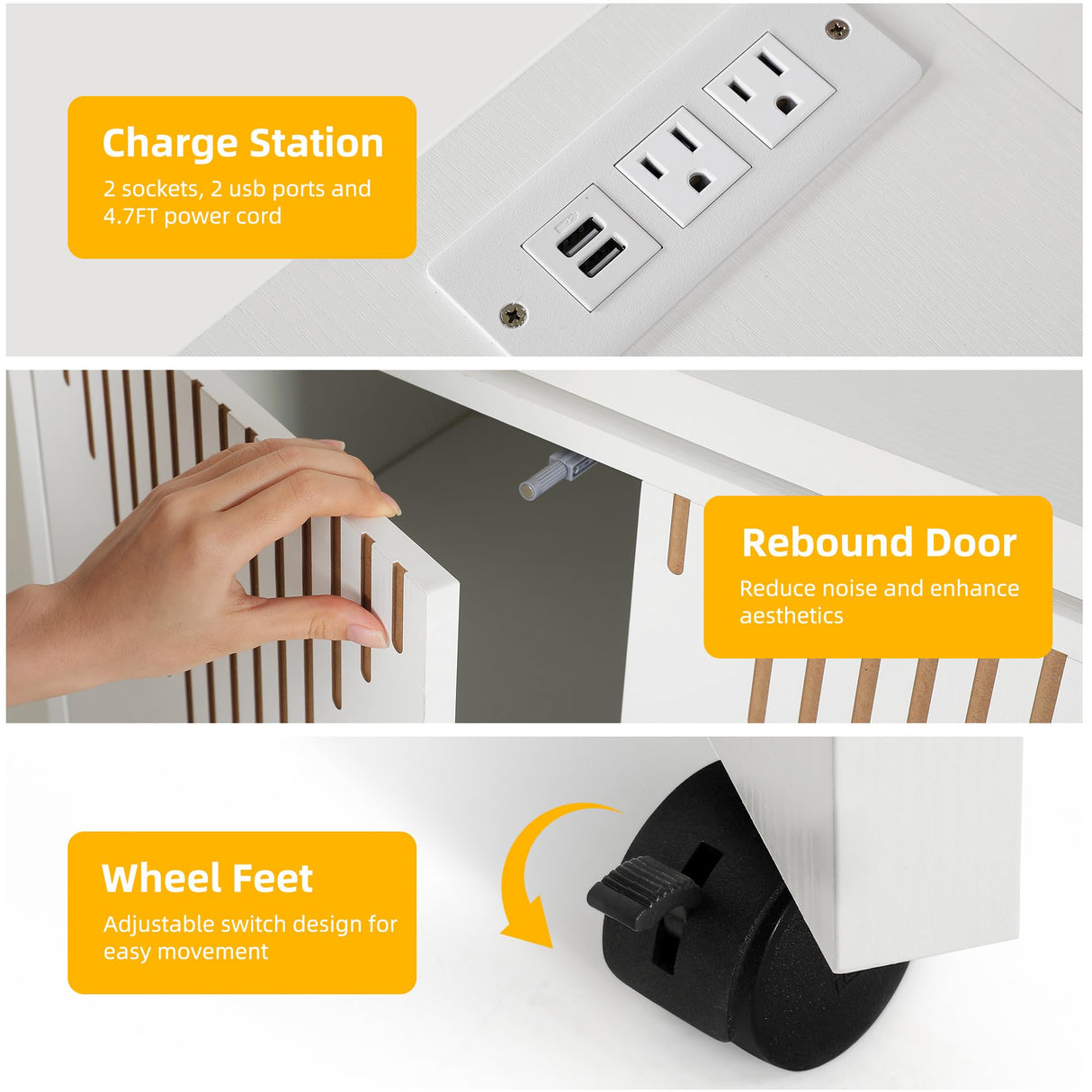 DWVO 360° Rotatable Computer Desk with Power Outlets & LED Lights, Corner Computer Desk with Drawers, Home Office Desk with Fluted Panel Doors, Extensible from 47.2" to 91.2" DWVO