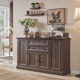 IFGET Farmhouse Sideboard Buffet Cabinet with Storage, 58'' Large Coffee Bar Stroage Cabinet with 2 Drawers and 4 Doors, Wood Rustic Accent Cabinet for Dinning Room, Hallway, and Living Room, Brown IFGET