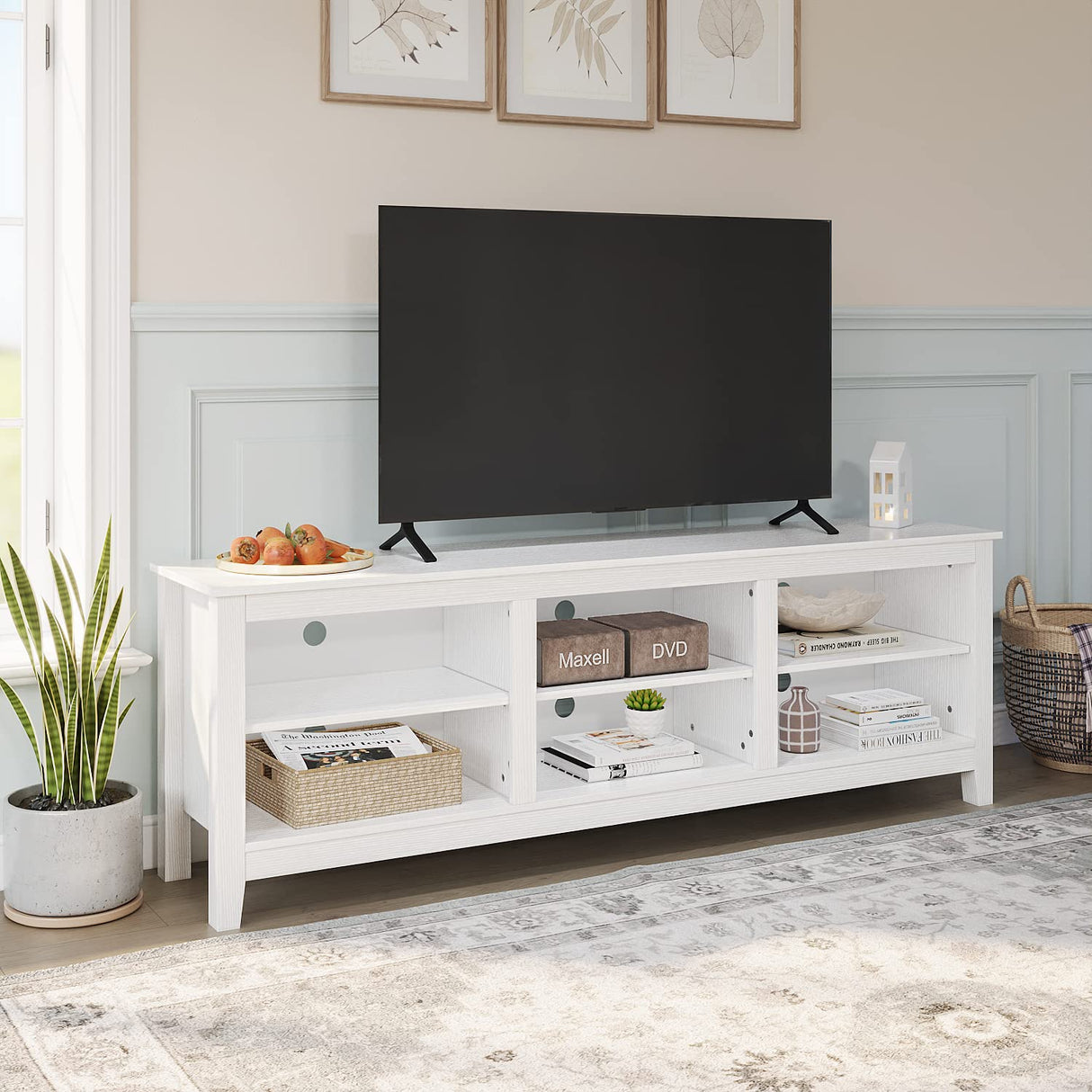 Panana TV Stand with 6 Cubby for 75 inch TV, Television Stands Entertainment Center Media Stand TV Table for Living Room, Bedroom (White 70 inch) Panana