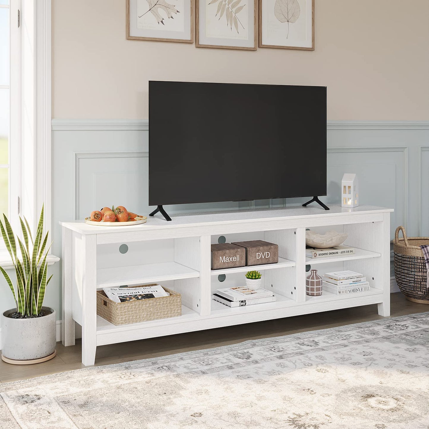 Panana TV Stand with 6 Cubby for 75 inch TV, Television Stands Entertainment Center Media Stand TV Table for Living Room, Bedroom (White 70 inch)