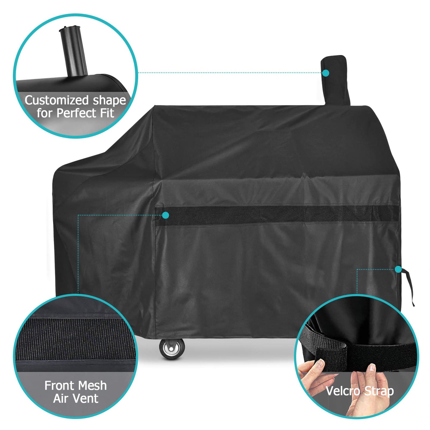 iCOVER Offset Smoker Cover 60 inch Charcoal Pellet Grill Cover Heavy Duty Waterproof 600D BBQ Smoker Cover for Brinkmann for Char-Broil for Weber for Nexgrill for New Braunfels for Oklahoma Joe's