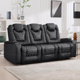 ANJ Recliner Sofa,Power Reclining Couch with USB Ports and Cup Holders - Overstuffed Electric Living Room Seating PU Leather Recliner Sofa Set with Hidden Arm Storage, Easy to Clean (Black) ANJ