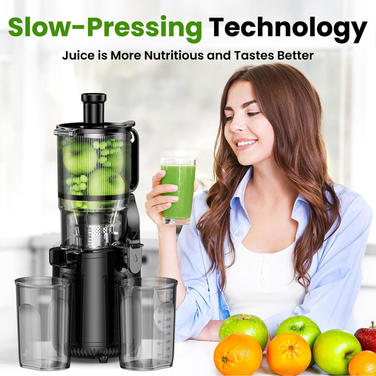 Cold Press Juicer, Amumu Slow Masticating Machines with 5.4" Extra Large Feed Chute Fit Whole Fruits & Vegetables Easy Clean Self Feeding Effortless for Batch Juicing, High Juice Yield, BPA Free 250W Amumu