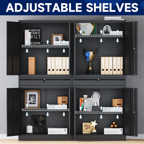 Yizosh Metal Garage Storage Cabinet with Locking Doors and Adjustable Shelves, Tool Storage Cabinet with 1 Drawer - 71" Steel Locking Cabinet for Garage, Warehouse (Black) Yizosh
