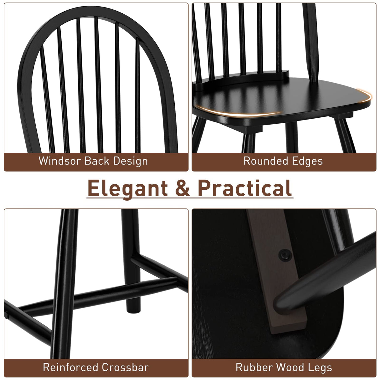 Giantex Wood Dining Chairs Set of 4, Windsor Chairs with Solid Wood Legs, High Spindle Back, H-Shaped Crossbars, Vintage Country Farmhouse Style Wooden Side Chairs, Black Giantex