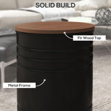 HOMCOM Nesting End Table Set of 2, Round Storage Ottoman Stool with Removable Wood Lid, Metal Frame & Hidden Space, Farmhouse Side Table for Living Room, Black HOMCOM