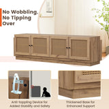 Giantex Farmhouse TV Stand for TVs up to 75", 4-Door PE Rattan Entertainment Center w/ 2 Cabinets, Adjustable Shelves, 8 Cable Holes, Mid Century Modern Media Console Table for Living Room, TV Cabinet Giantex