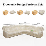 Leather Reclining Sofa with LED,Power Recliner Sectional Couch for Living Room,Reclining Couches with Read Light/Charging/Hide-Away Storage (Cream-White, Sectional) Pon Living Furniture Inc
