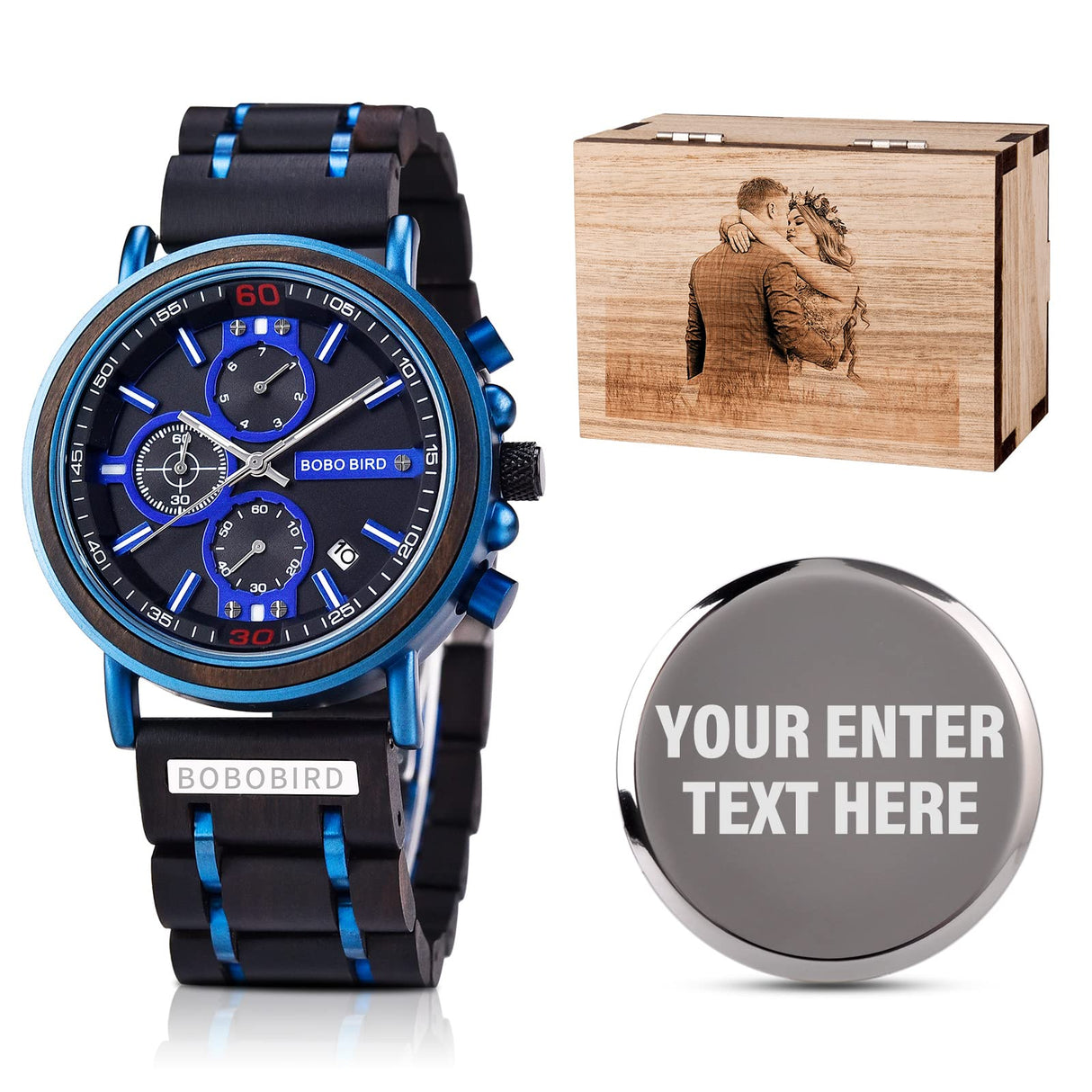 Engraved Wooden Watches for Husband Boyfriend My Man Fiancé Customized Personalized Wood Watches for Men Multifunction Personalized Family Watch (Custom Box Photo) WoodArtSupply