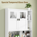 Vabches Over The Toilet Storage Cabinet, Bathroom Shelf Over Toilet with Glass Doors and Adjustable Shelves, White Freestanding Home Space Save Toilet Rack for Restroom, Bathroom, Laundry Vabches