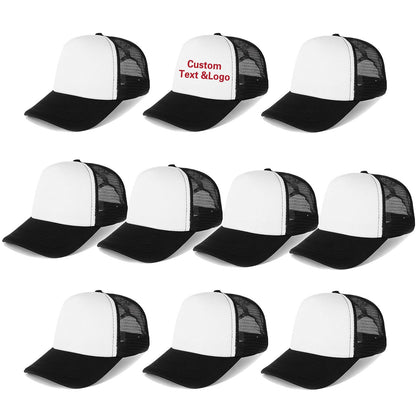 Ultrafun Unisex Sublimation Blank Mesh Baseball Cap Polyester Mesh Trucker Hat (Black White)