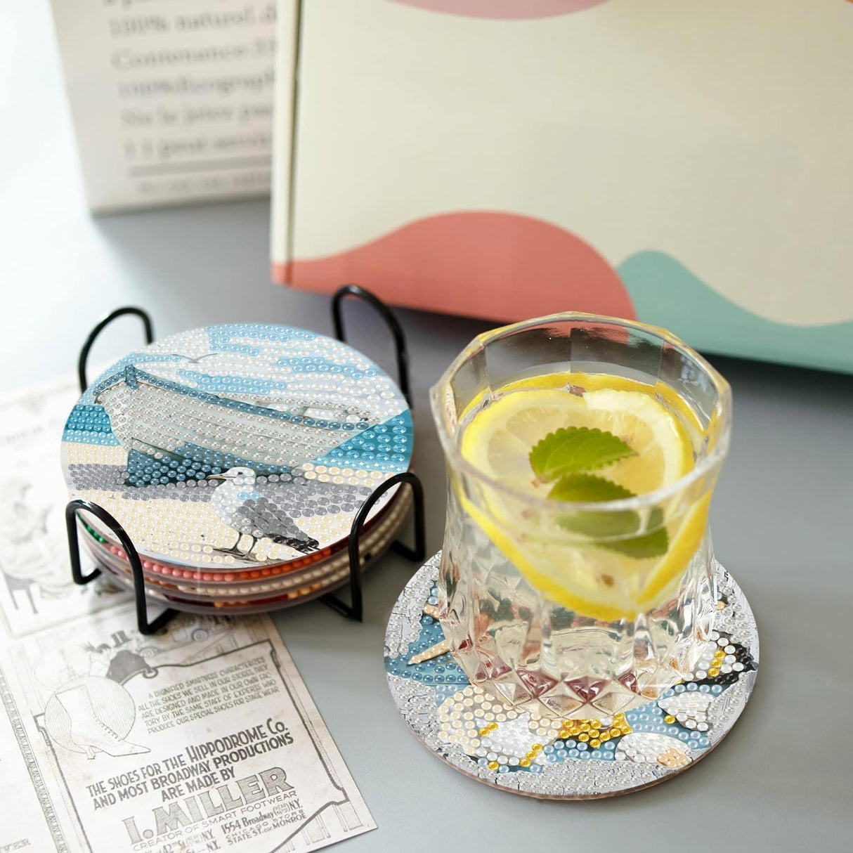 Summer Beach Diamond Art Coaster Kit with Holder,8pcs Diamond Painting Coaster,Gem Art Coasters Kit for Home Wall Decor Amshem