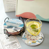 Summer Beach Diamond Art Coaster Kit with Holder,8pcs Diamond Painting Coaster,Gem Art Coasters Kit for Home Wall Decor Amshem