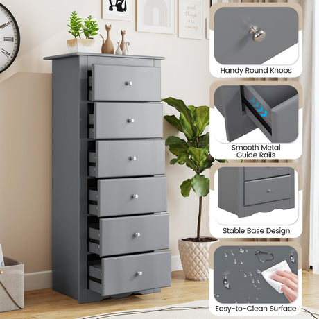Giantex 6-Drawer Dresser for Bedroom, Wooden Chest of Drawers w/Metal Handles & Large Capacity, 16" D x 23" W x 53.5" H Clothes Organizer, Modern Tall Dresser for Bedroom, Entryway, Living Room Giantex