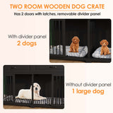 Lovinouse Furniture Style Dog Crate with Double Room, 73 Inch Wooden Dog Kennel with Removable Divider, Dog House TV Entertaiment Center for Small Medium Large X-Large Dogs (Black with Drawer) Lovinouse