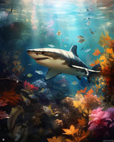 QACEYID Paint by Numbers Sharks for Adults, Acrylic Oil Painting by Numbers Kits for Beginner with Paintbrushes Brushes Art Crafts Canvas for Home Decor 16x20 inch QACEYID