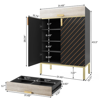 Tribesigns Shoe Cabinet with Drawers, 4-Tier Shoe Organizer with Removable Shelves, Modern Shoe Storage with Doors for Entryway, Hallway, Bedroom, Gray/Gold - WoodArtSupply