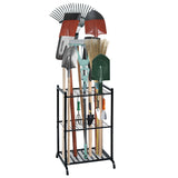 RANXFLOAT Garden Tool Organizer with Storage Hooks, Yard Tool Tower Rack for Garage Organization and Storage, Up to 35 Long-Handled Tools, Metal Tool Holder with 6 Hooks, Black RANXFLOAT