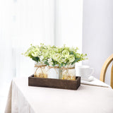 Mkono Mason Jar Lights Centerpiece Table Decorations for Dining Room Farmhouse Coffee Table Decor Wood Tray with 3 Jars Flowers Christmas Home Decor (Light Green) Mkono