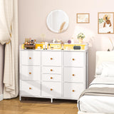 Yoobure Dresser for Bedroom with Charging Station and LED Lights, Tall TV Stand with 10 Storage Drawers, Fabric Wood Dressers & Chests of Drawers for Kids Bedroom Closet Organizer, White Yoobure