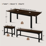 Einhomn 5 Pieces Dining Room Table Set for 4-6, 63' Extendable Kitchen Table Set with 2 Benches & 2 Stools, Small Dining Table Set with Metal Frame & MDF Board, Espresso Einhomn