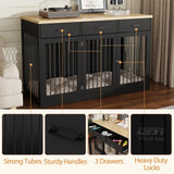 PIAOMTIEE 55.3" Extra Large Dog Crate Furniture, Indoor Heavy Duty Dog Kennel House with 3 Drawers, Modern Furniture Dog Crate Side End Table TV Stand for XL Large Medium Breed Dogs, Black PIAOMTIEE