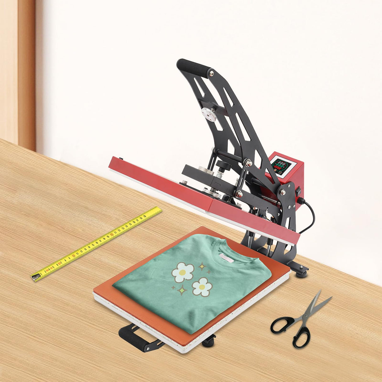 16"x20" Intelligent Control Semi-Automatic Heat Press Machine, Adjustable Pressure Slide Out Vertical Version Heat Printing Presses Transfer Machine with LCD Touchscreen, for T-Shirt, Mug (Red) BUKGOCUMN